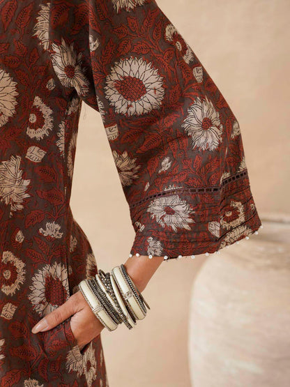 Cotton Printed Ultimate Aline Kurta For Women Red Flower