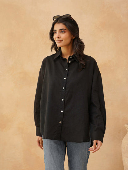 Classic Linen Shirt For Women Black