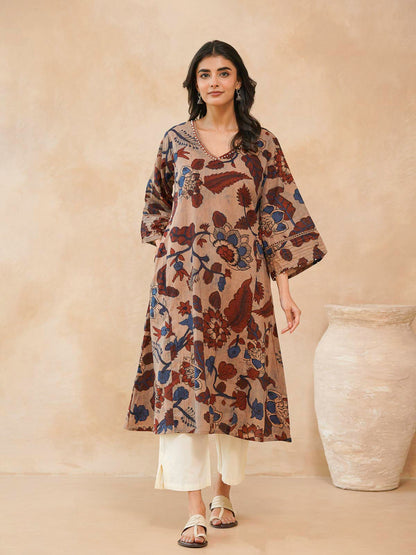 Cotton Printed Ultimate Aline Kurta For Women Beige