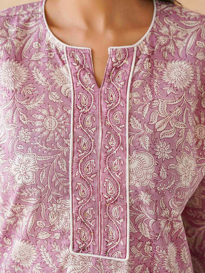 Cotton Printed Sequin Short Kurti For Women Purple