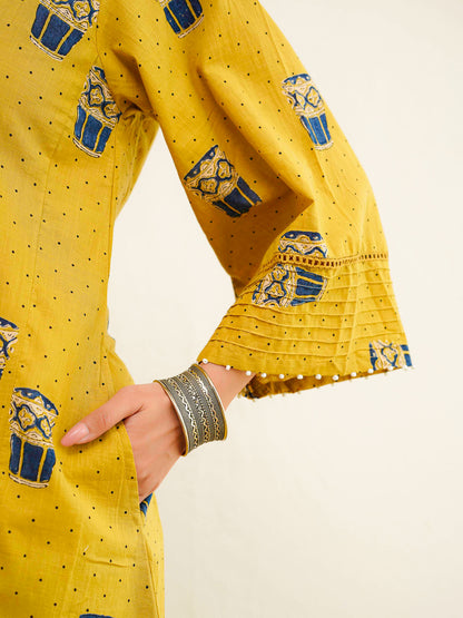Cotton Printed Ultimate Aline Kurta For Women Yellow