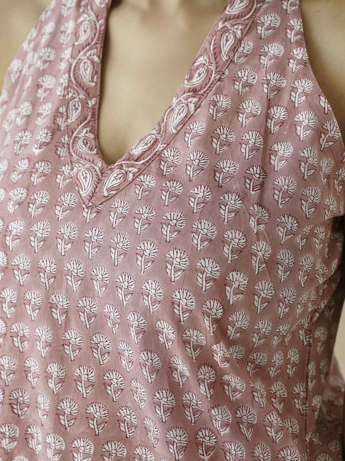 Sleeveless Cotton Halter Neck Kurti Dusty Pink