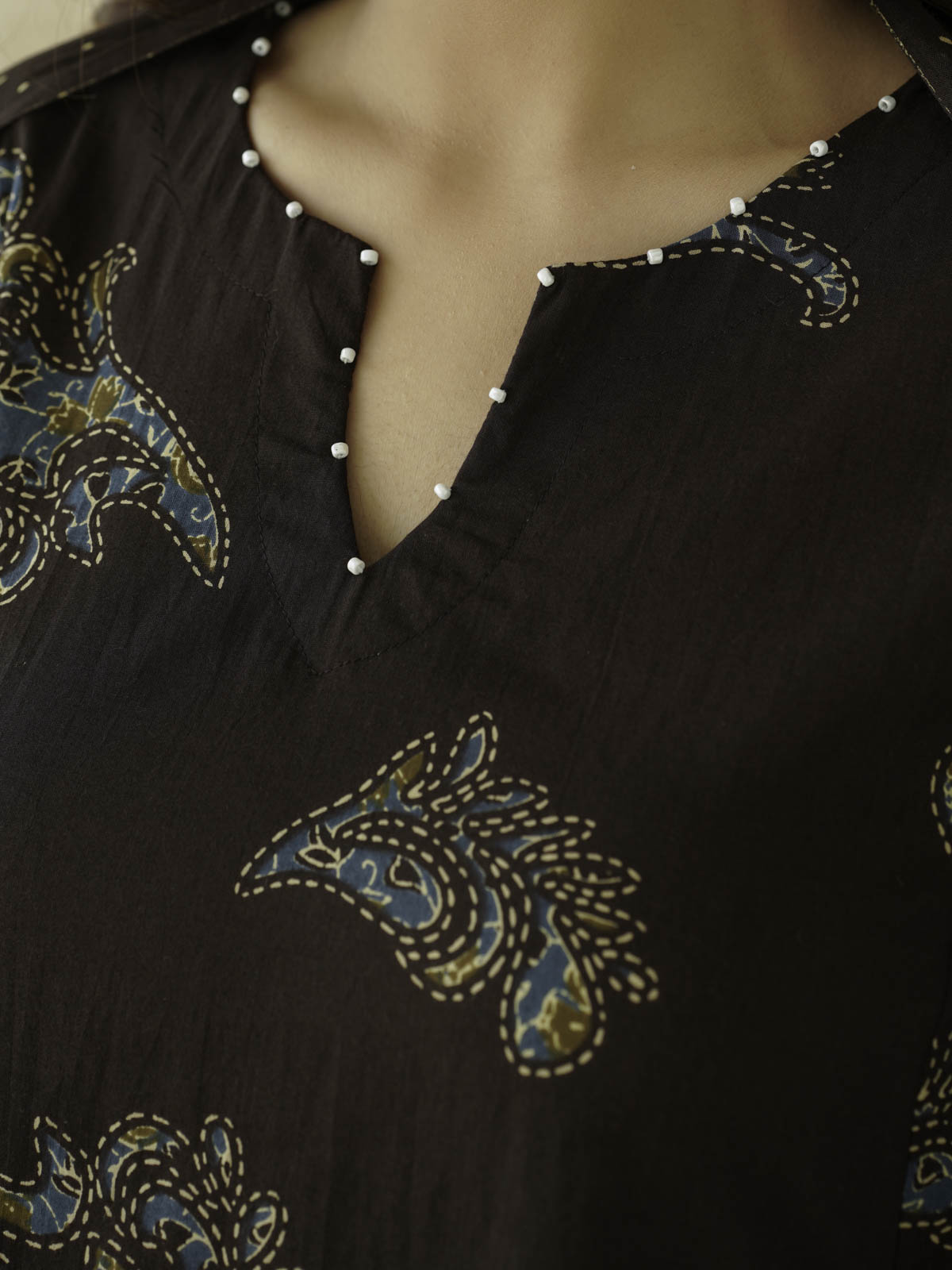 Cotton Printed Aline Geet Kurta Set For Women Choco Brown