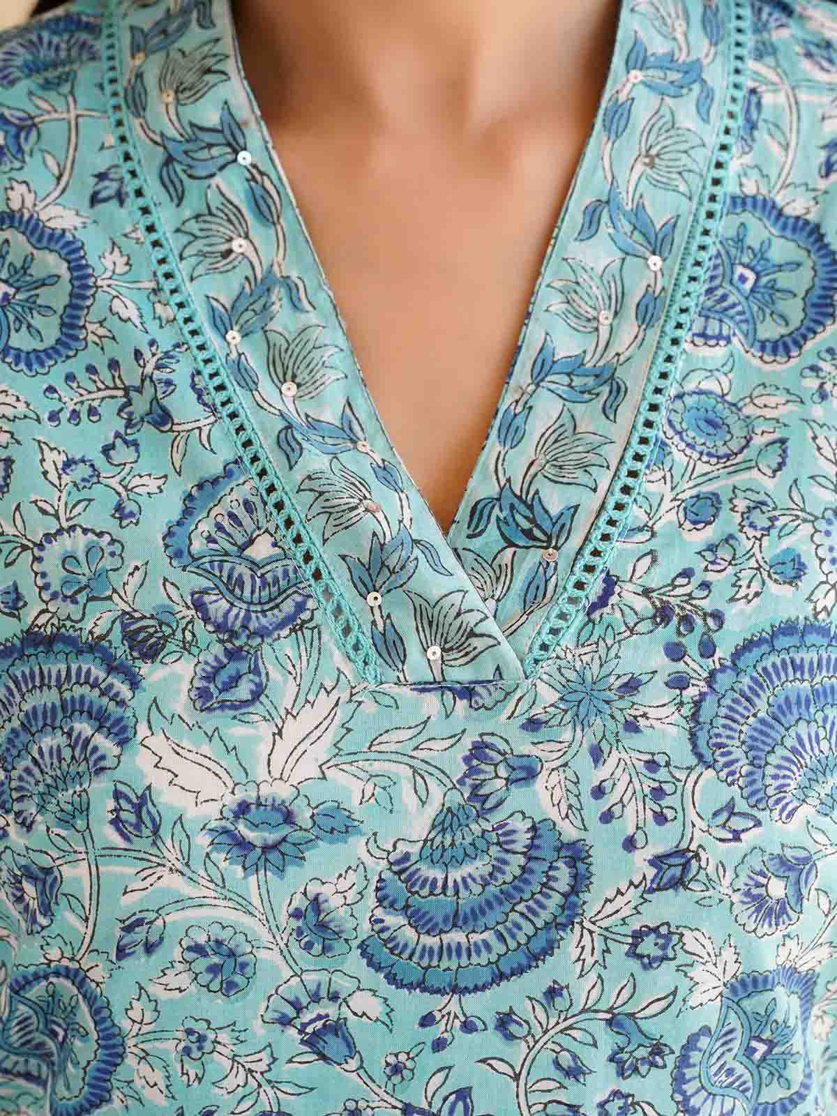 Classic Cotton Kurta Set For Women Sky Blue