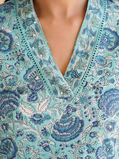 Classic Cotton Kurta Set For Women Sky Blue