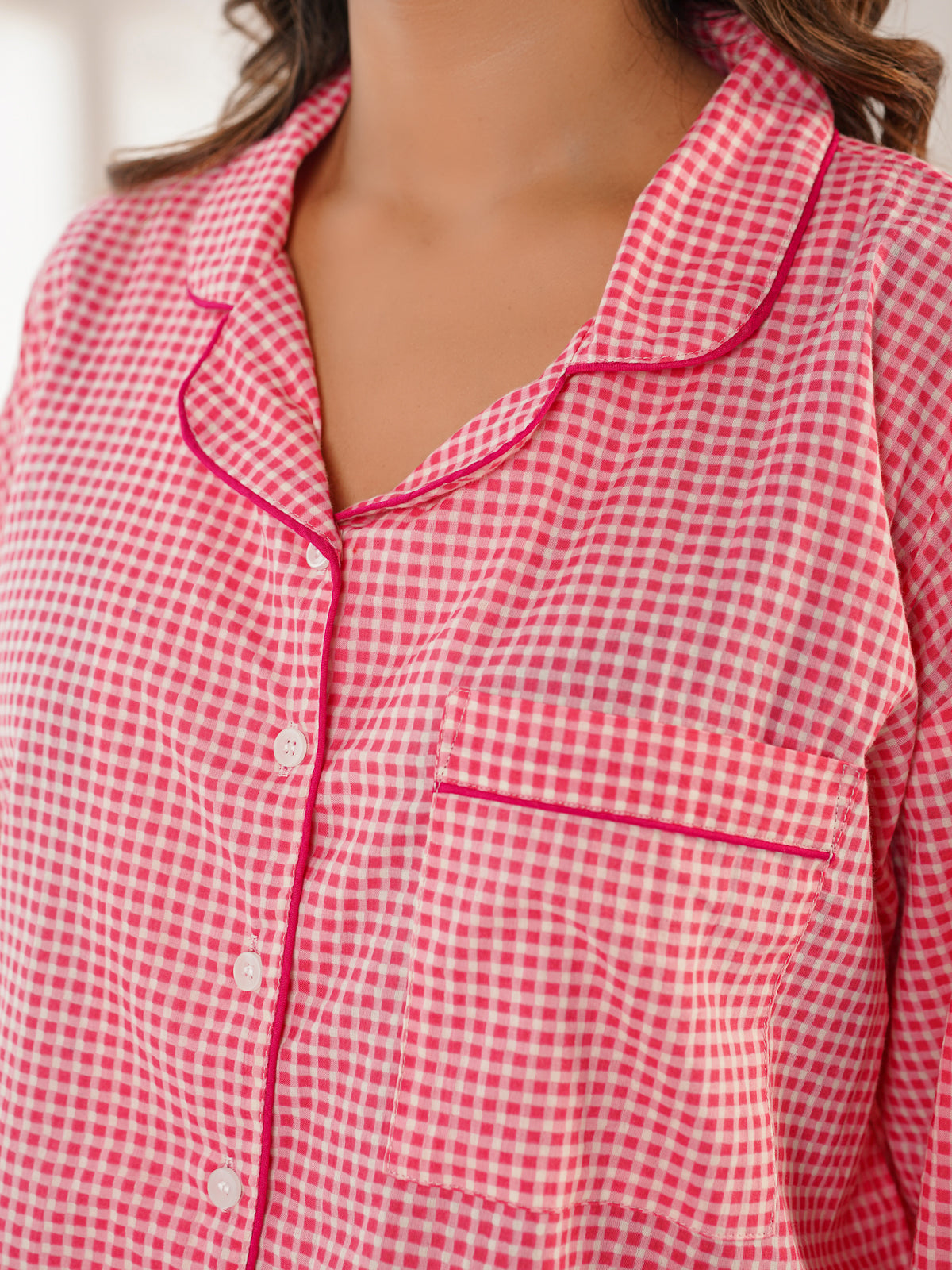 Cotton Printed Night Suit For Women Pink