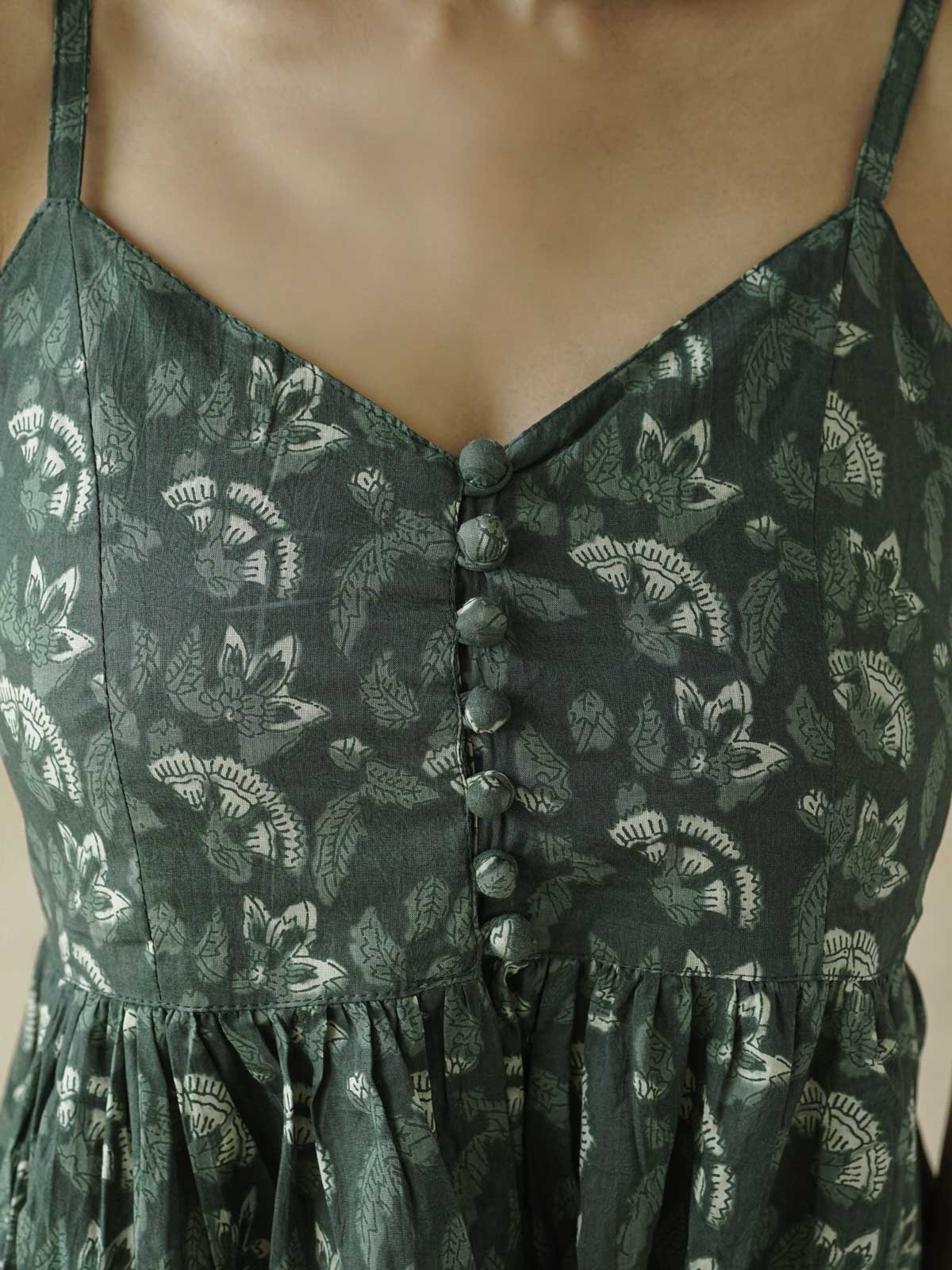 V-Neck Long Strappy Dress Forest Green