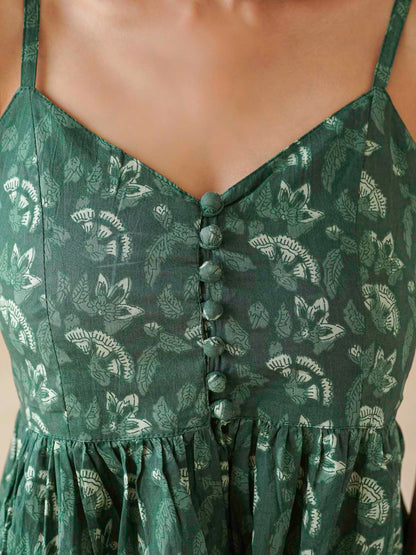 V-Neck Long Strappy Dress Forest Green