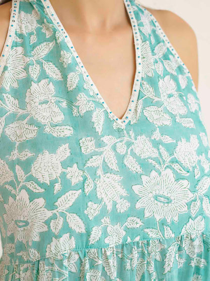 Tiered Halter Neck Dress Light Green