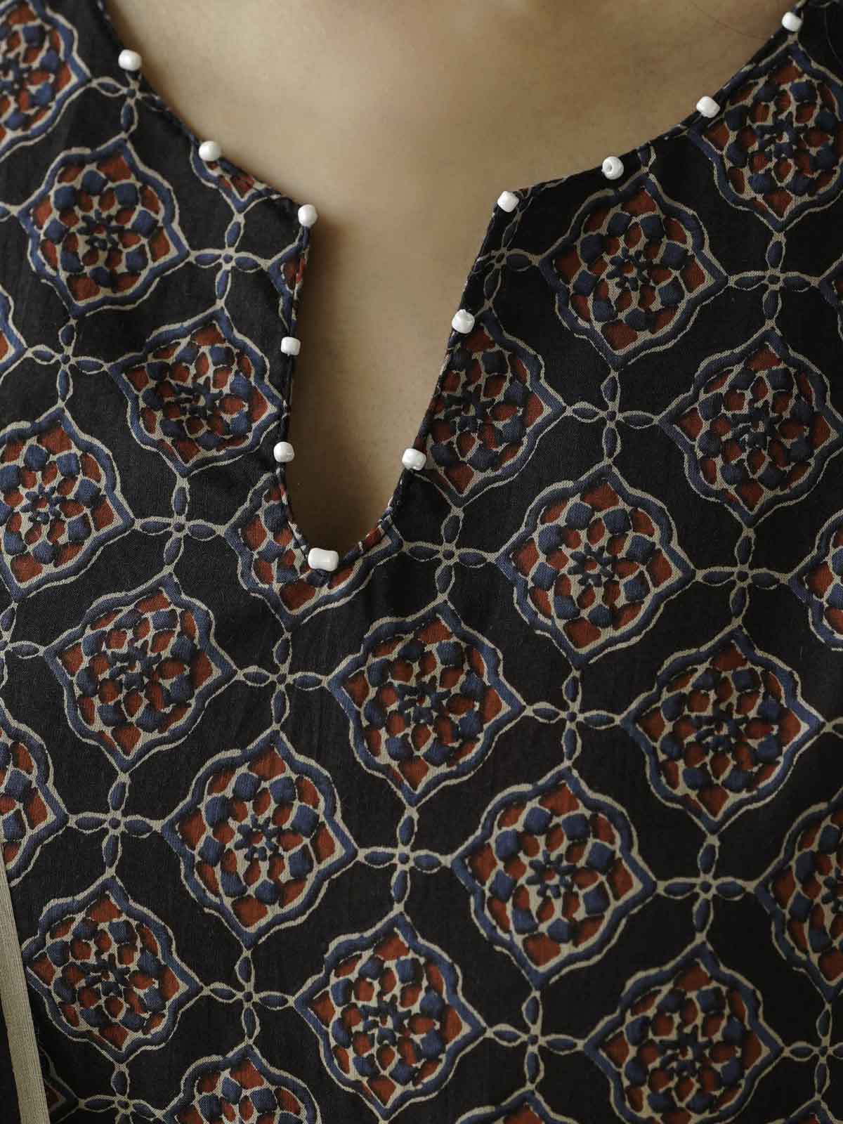 Cotton Printed Aline Kurta Set For Women Black
