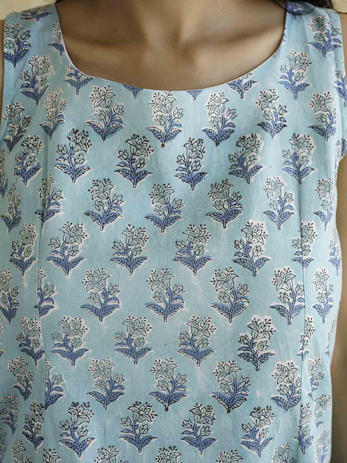 Cotton Printed Stylish Backless Tie-Up Kurti Sky Blue