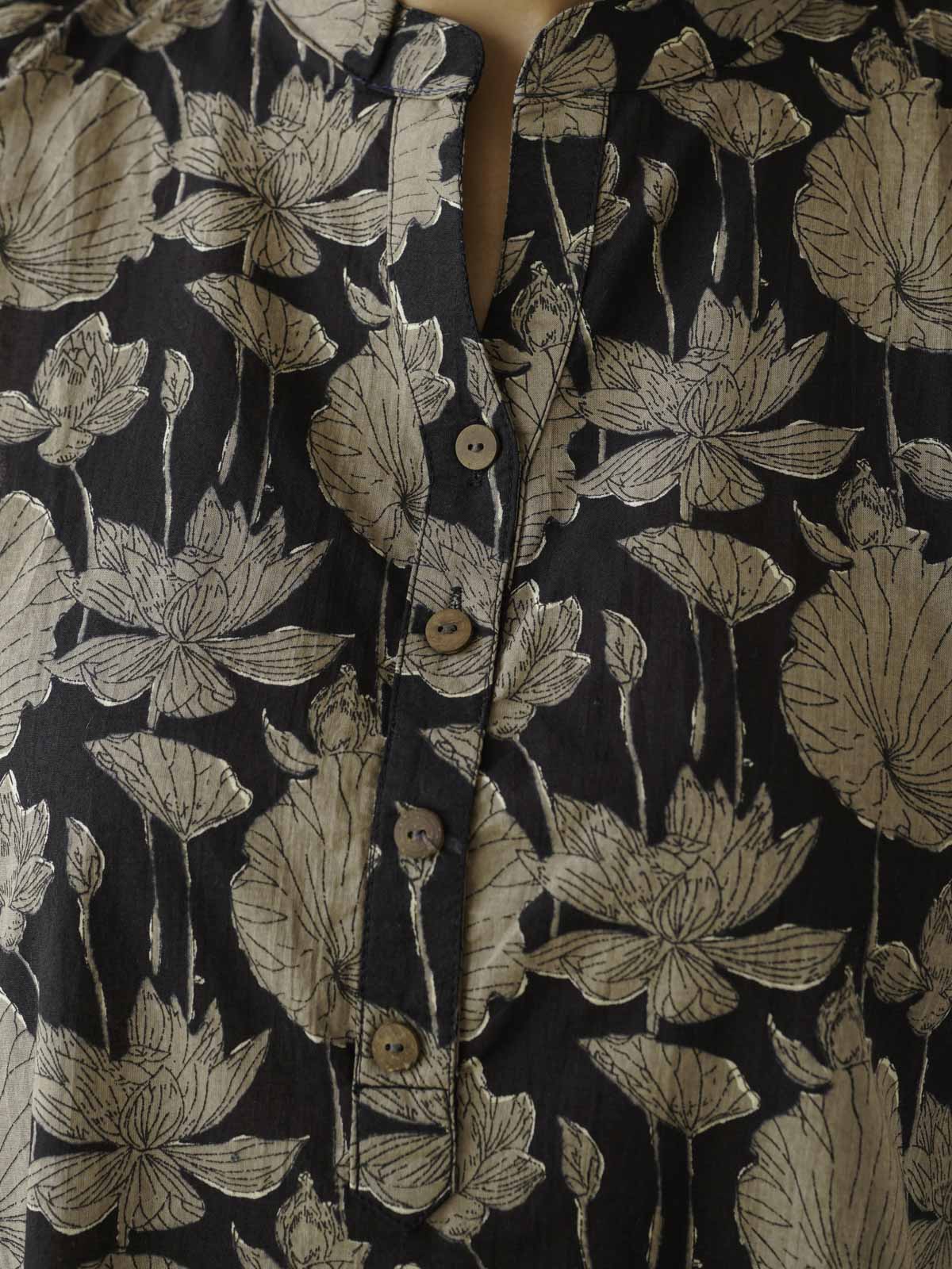 Cotton Printed Sleeveless Tunic Top For Women Black Grey
