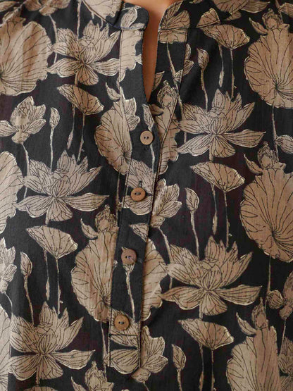 Cotton Printed Sleeveless Tunic Top For Women Black Grey