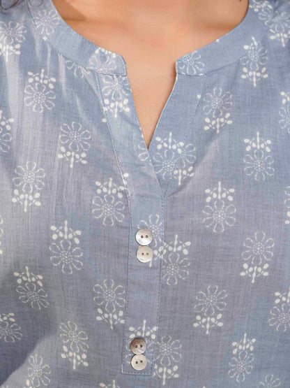 Cotton Pleat Kurta For Women Grey