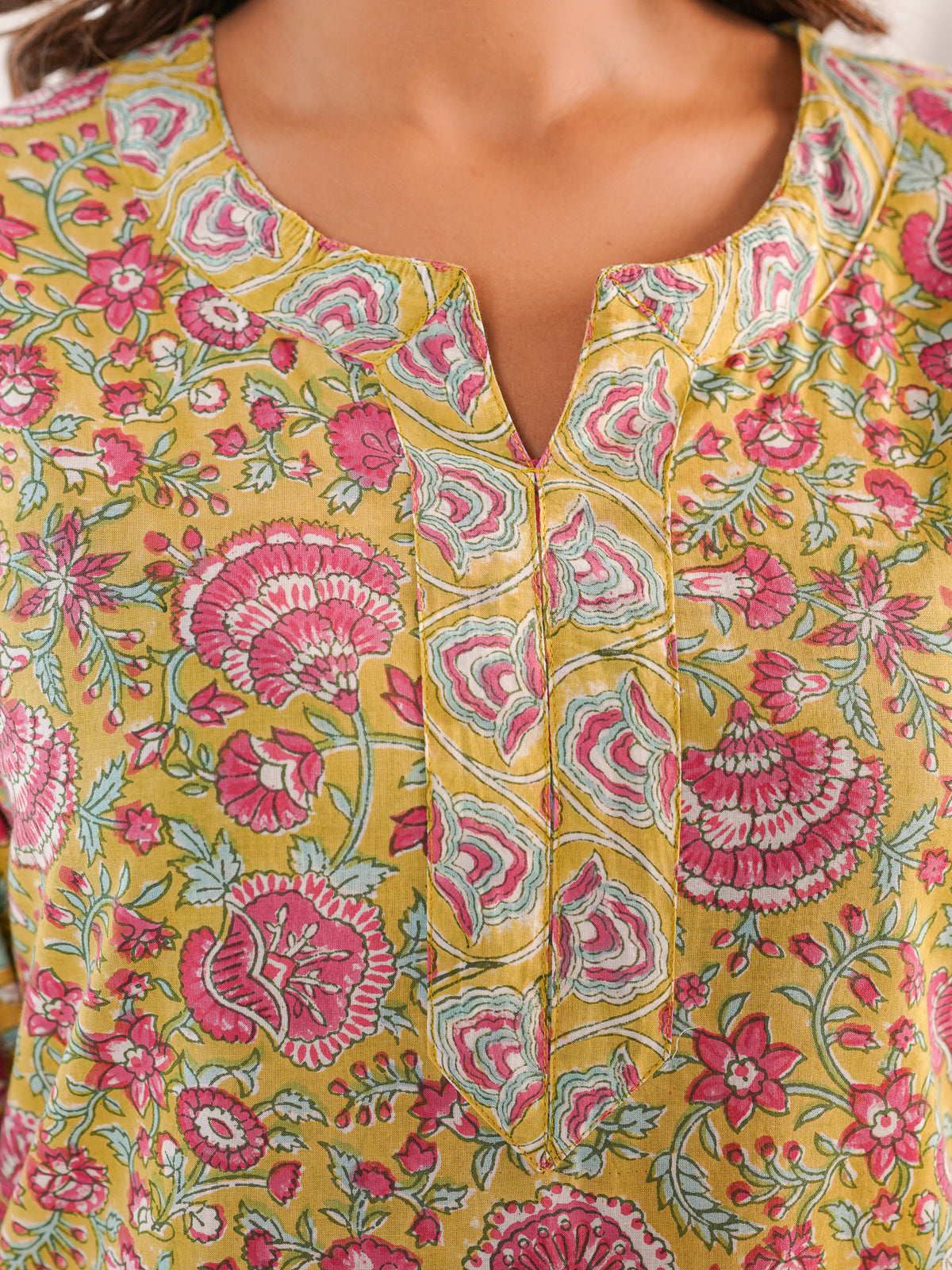 Cotton Block Printed Long Kurta Parrot Green