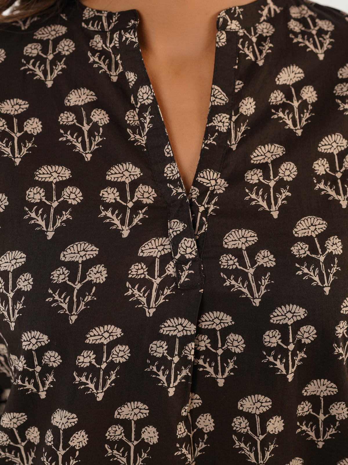 Cotton Printed Top For Women Black
