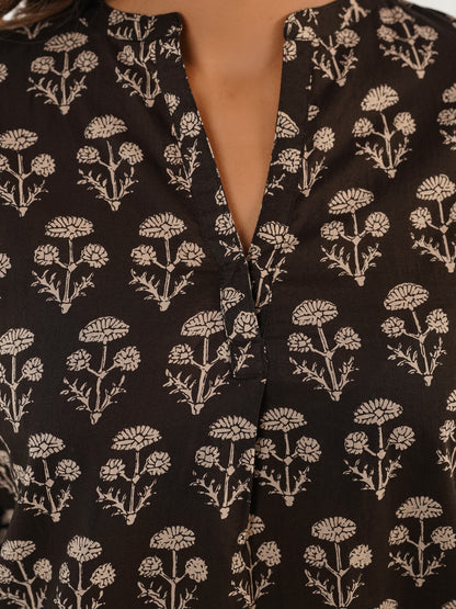Cotton Printed Top For Women Black