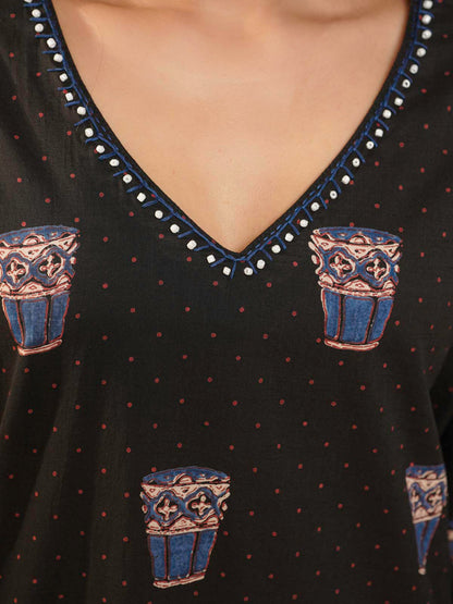Cotton Printed Ultimate Aline Kurta For Women Black