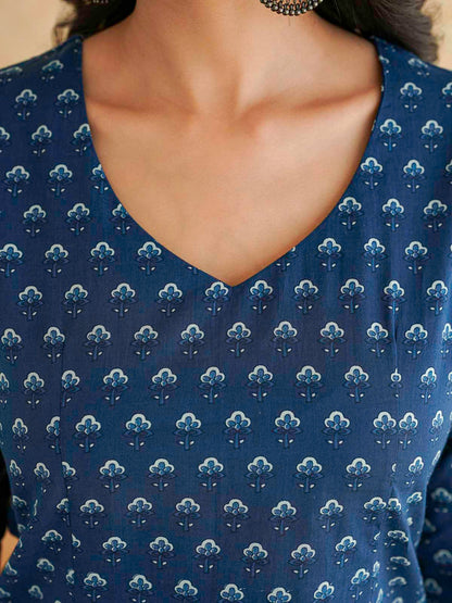 Full Sleeve Cotton Printed Classic Vee Top Indigo Booty