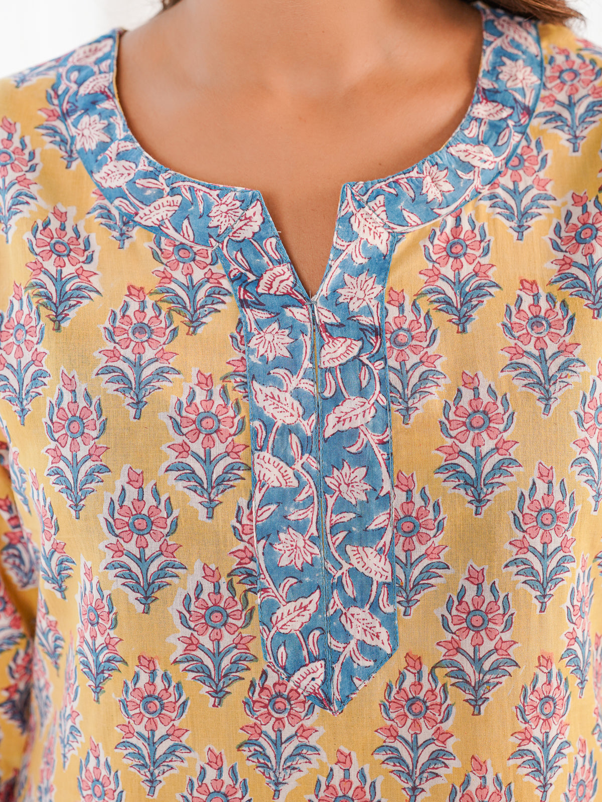 Cotton Block Printed Long Kurta Yellow