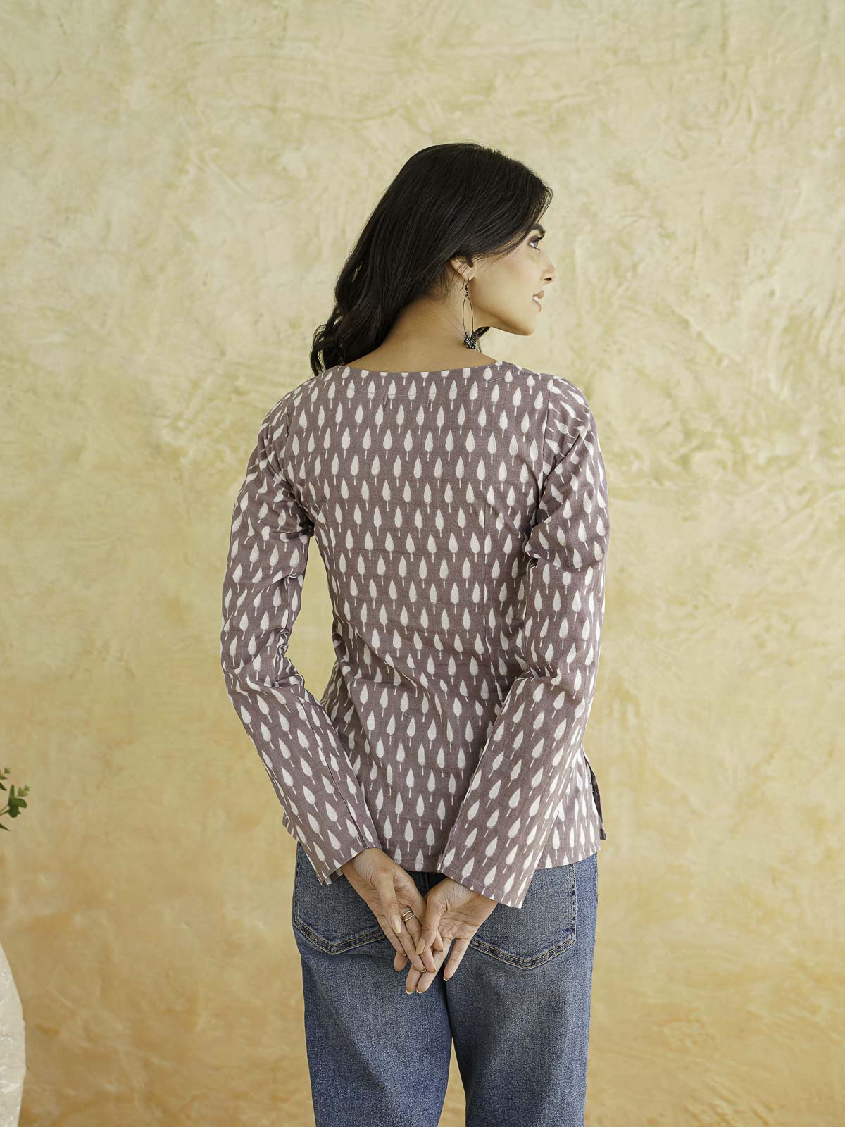 Full Sleeve Cotton Printed Classic Vee Top Purple