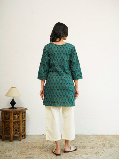 Cotton Printed Kantha Kurta Grey