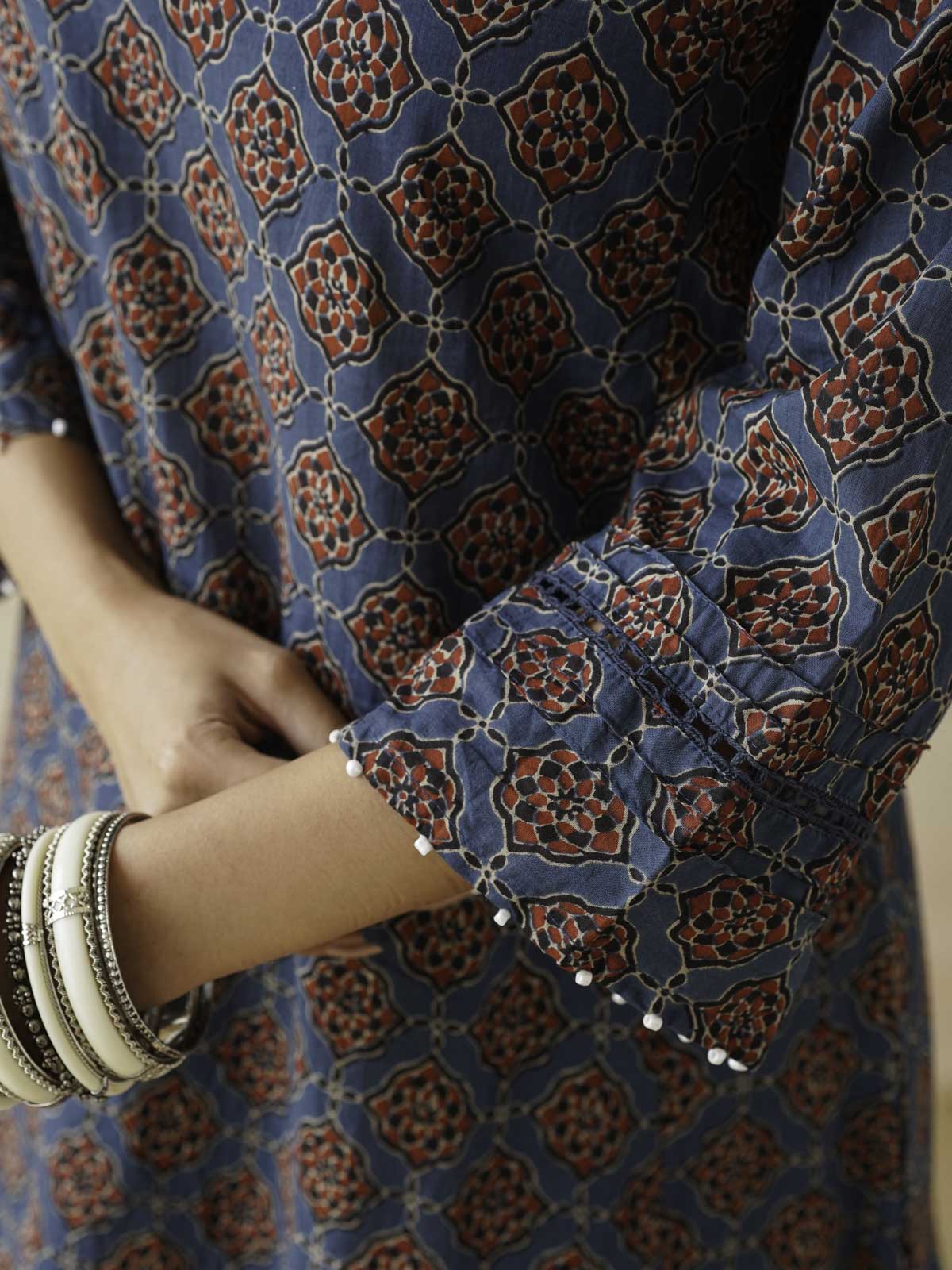 Cotton Printed Aline Kurta Set For Women Blue