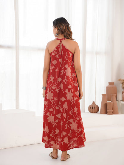 Cotton Printed Aline Moana Dress Red