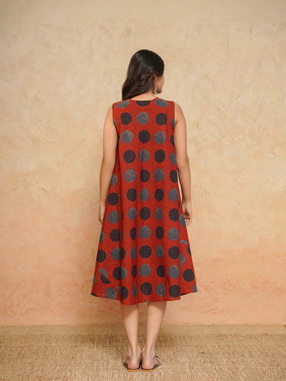 Cotton Printed Sleeveles Anjuna Dress Red