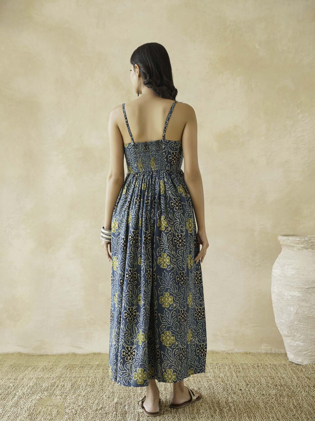 V-Neck Long Strappy Dress Indigo Jaal