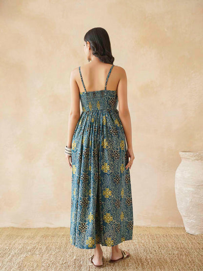V-Neck Long Strappy Dress Indigo Jaal