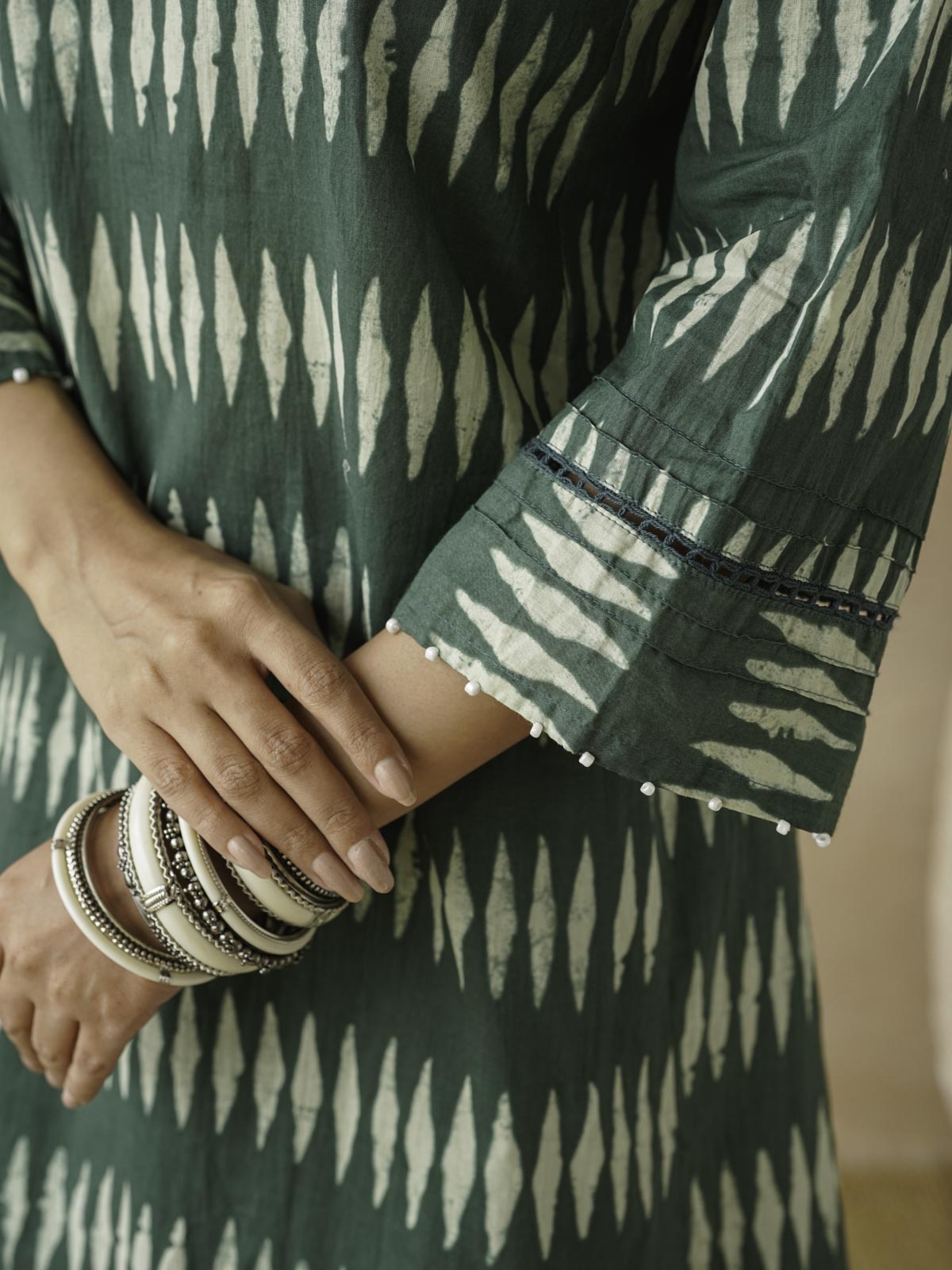 Cotton Printed Aline Kurta Set For Women Green
