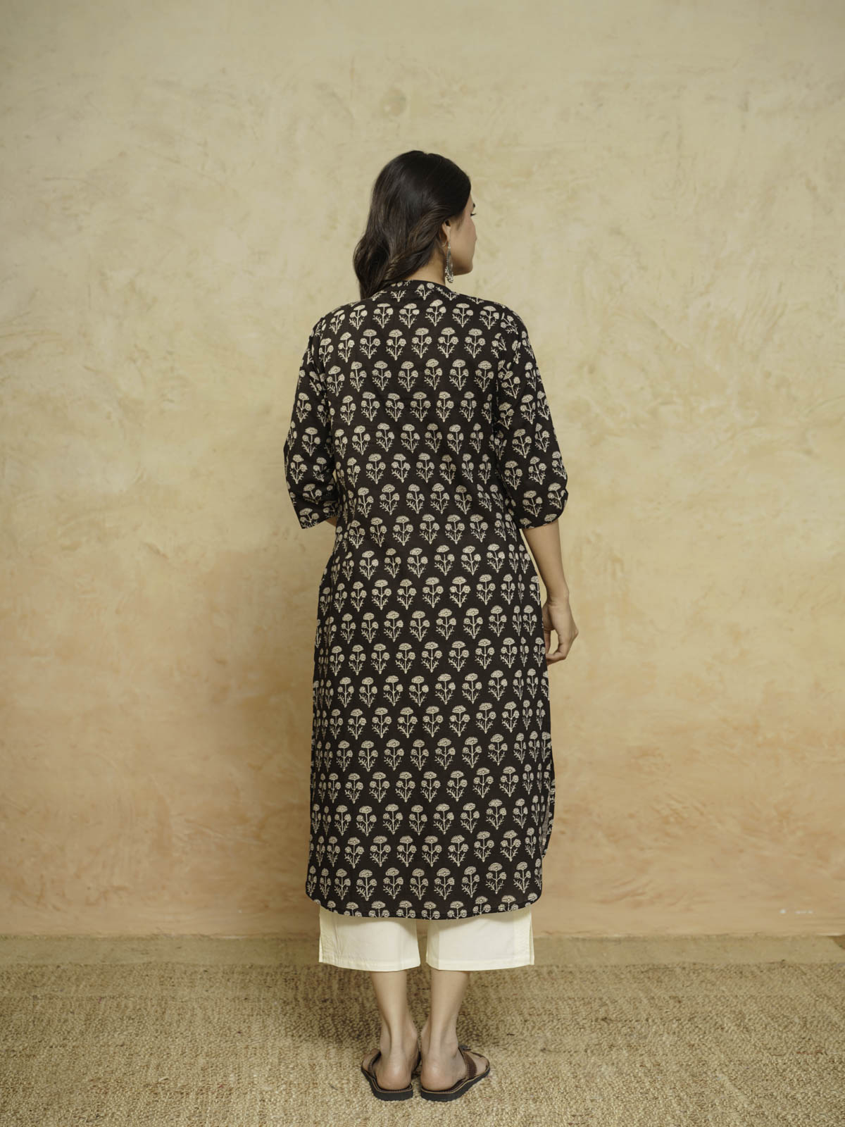 Cotton Pleat Kurta For Women Black