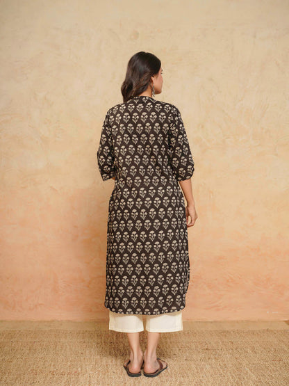 Cotton Pleat Kurta For Women Black
