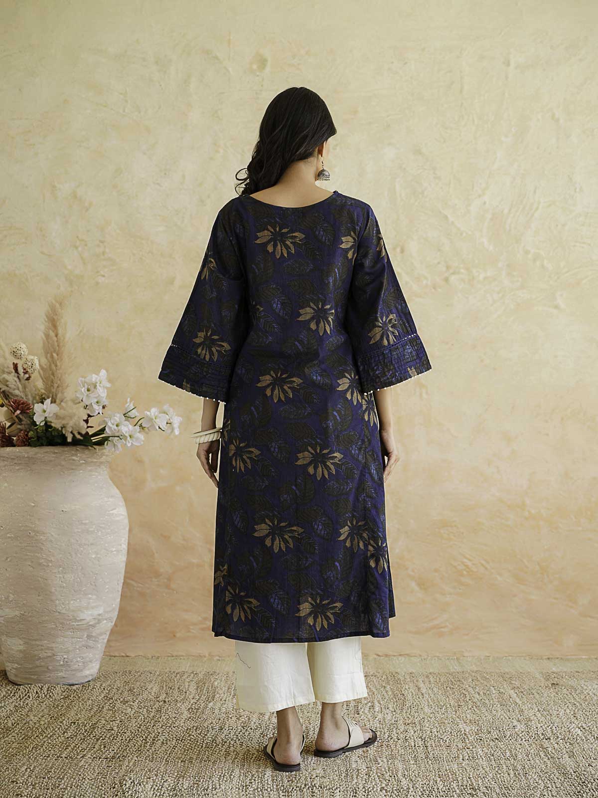 Cotton Printed Ultimate Aline Kurta For Women Dark Blue