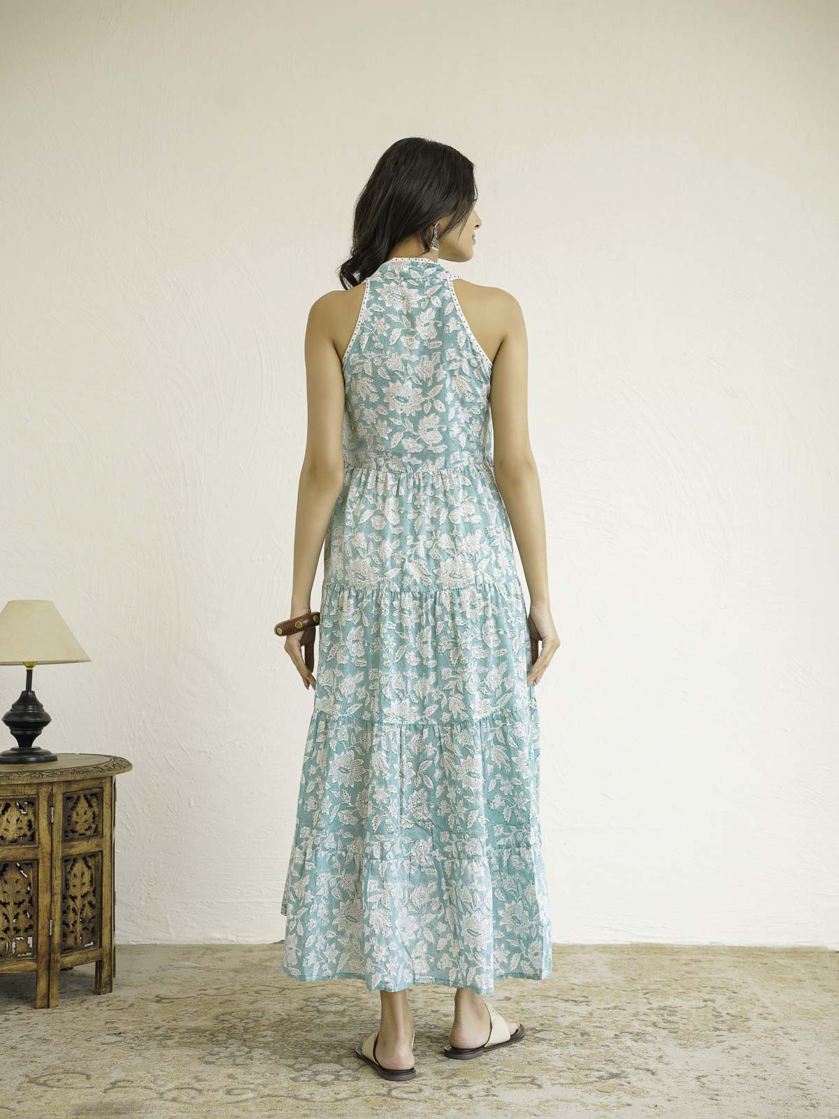 Tiered Halter Neck Dress Light Green