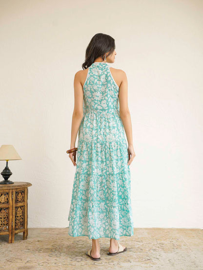 Tiered Halter Neck Dress Light Green