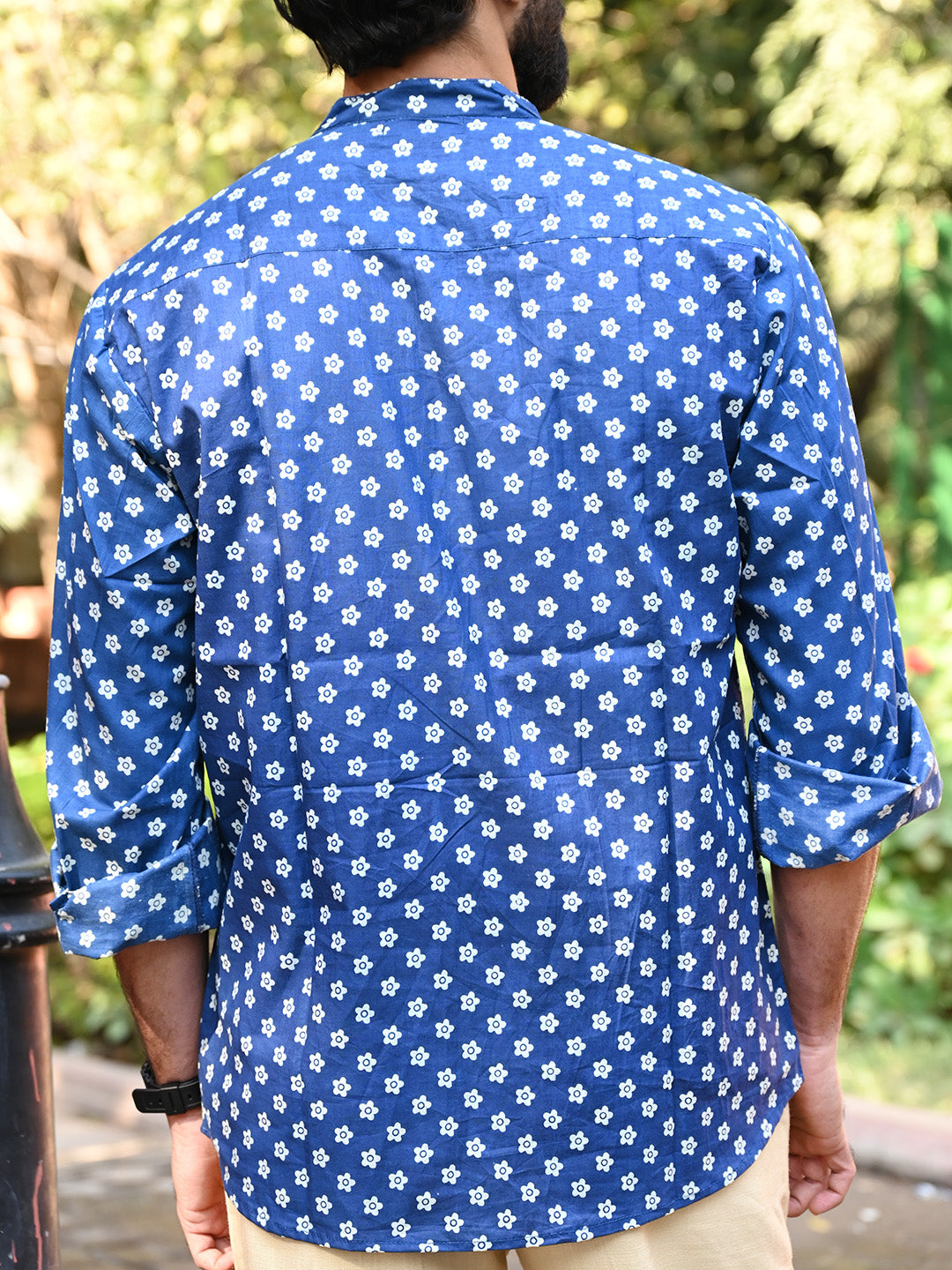 Men's Relaxed Fit Cotton Shirt – Full Sleeves - Blue Flower