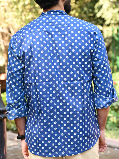 Men's Relaxed Fit Cotton Shirt – Full Sleeves - Blue Flower