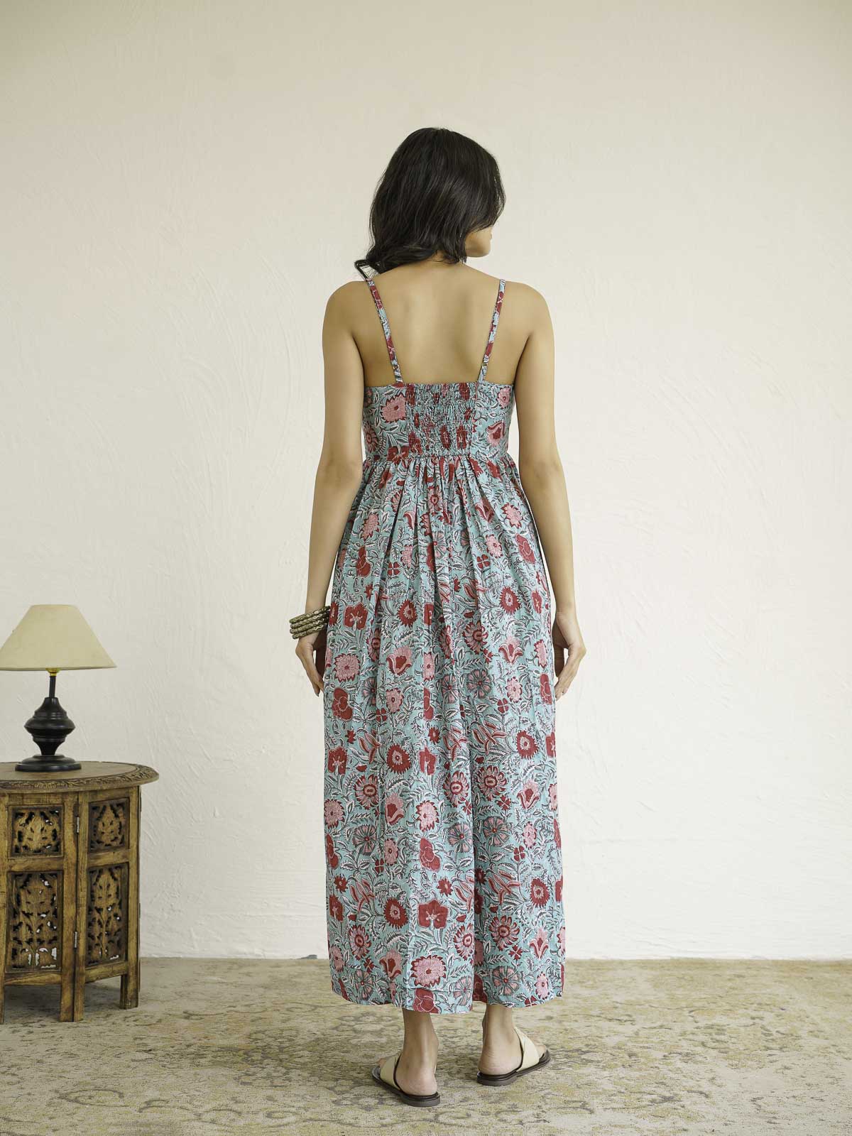 V-Neck Long Strappy Dress Light Green