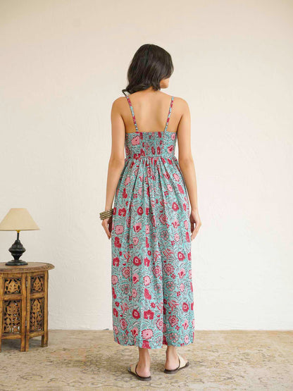 V-Neck Long Strappy Dress Light Green