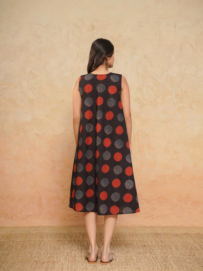 Cotton Printed Sleeveles Anjuna Dress Black