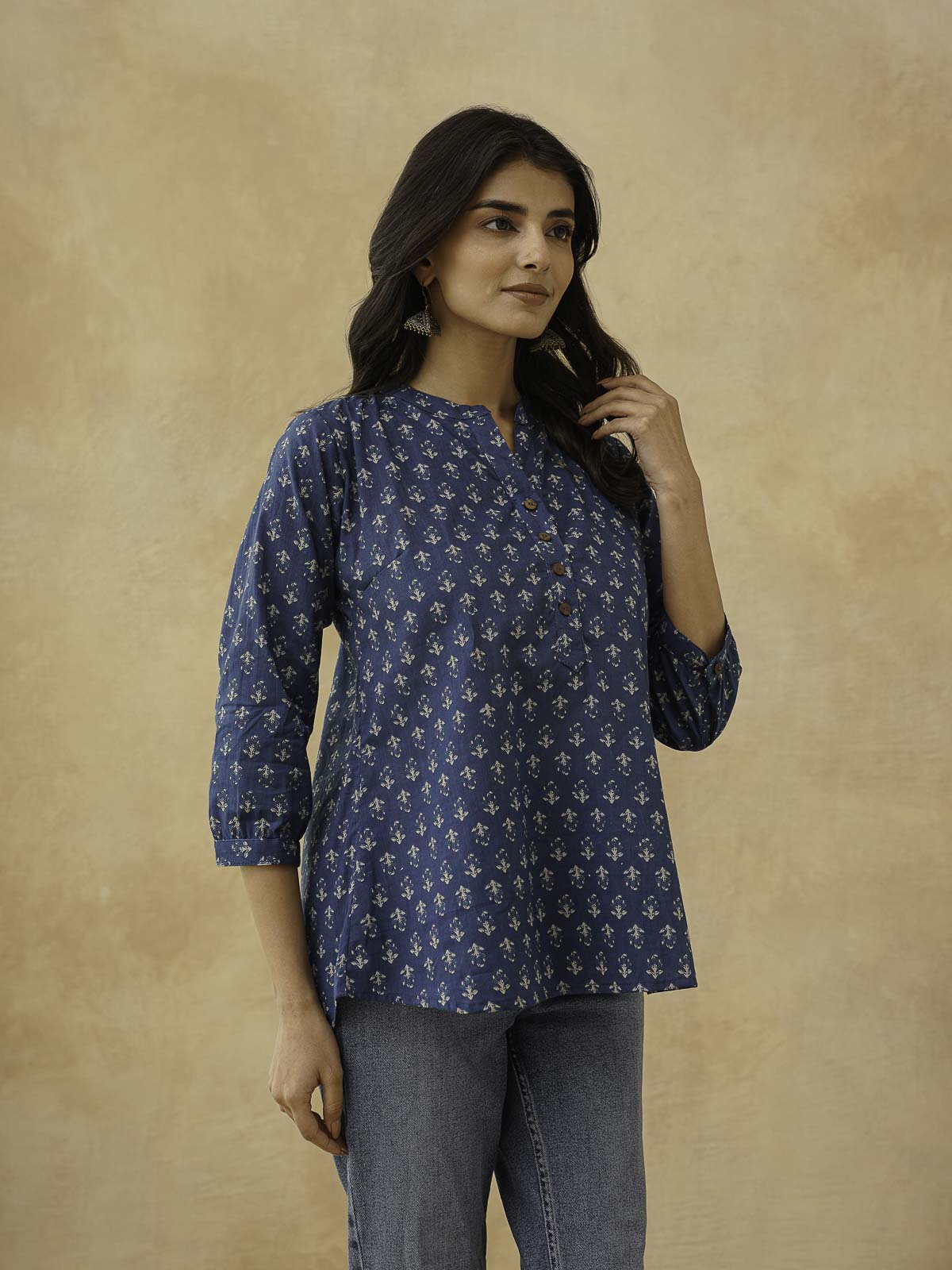 Cotton Printed Everyday Tunic Top For Women Blue Booty