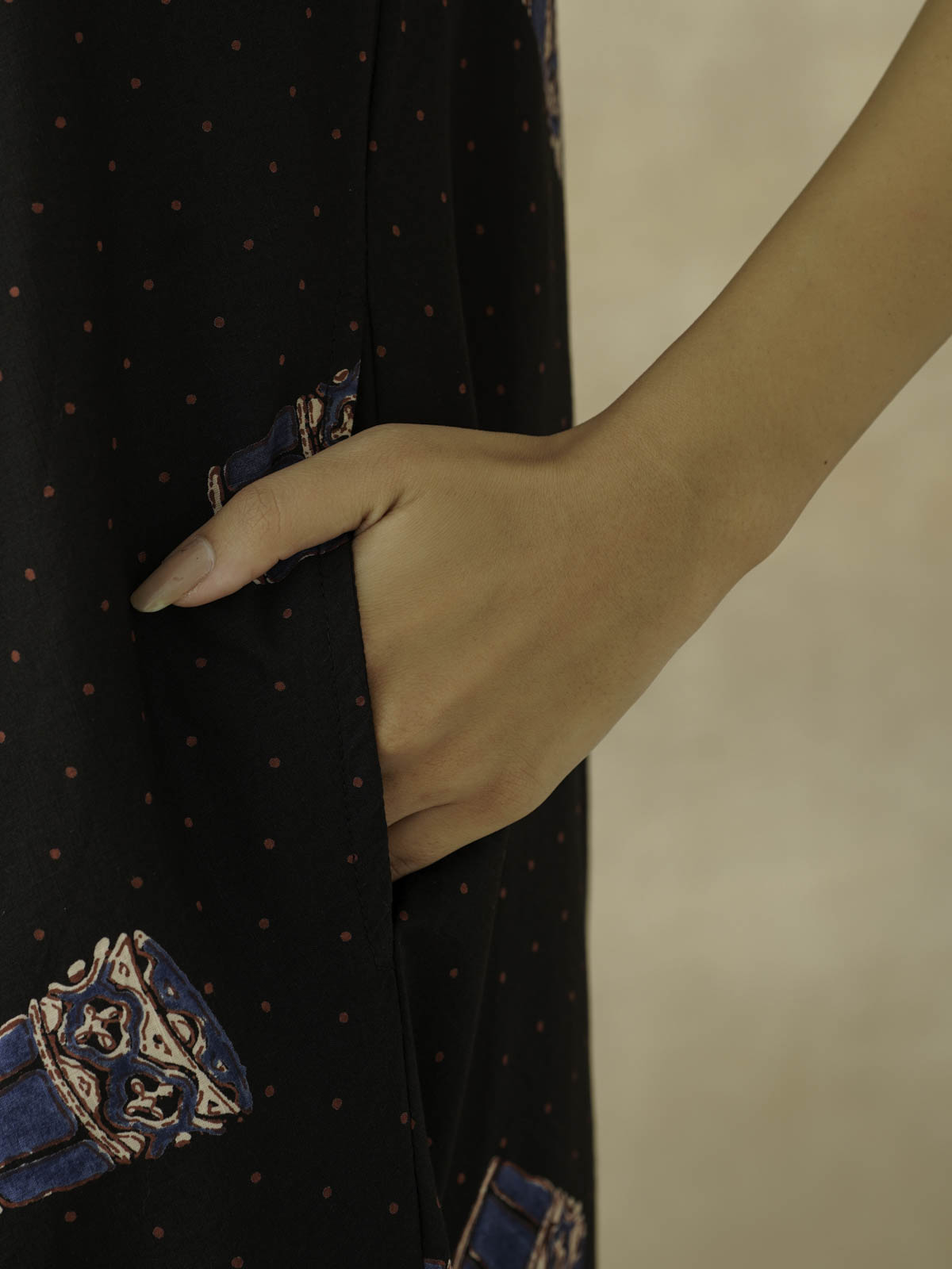 Cotton Printed Aline Moana Dress Black