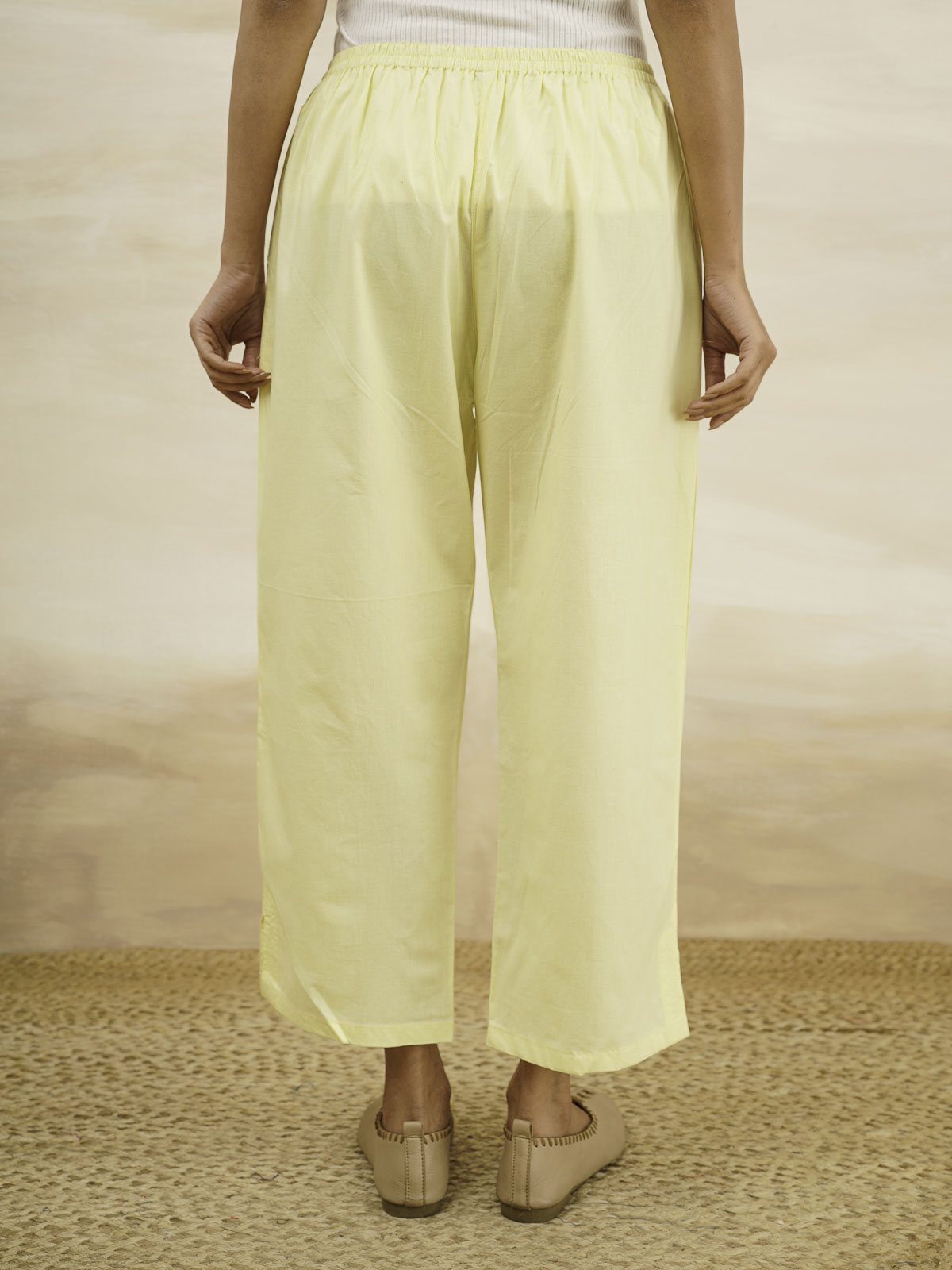 Cotton Solid Ankle Length Pants Yellow