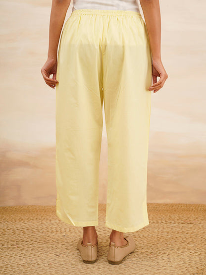 Cotton Solid Ankle Length Pants Yellow