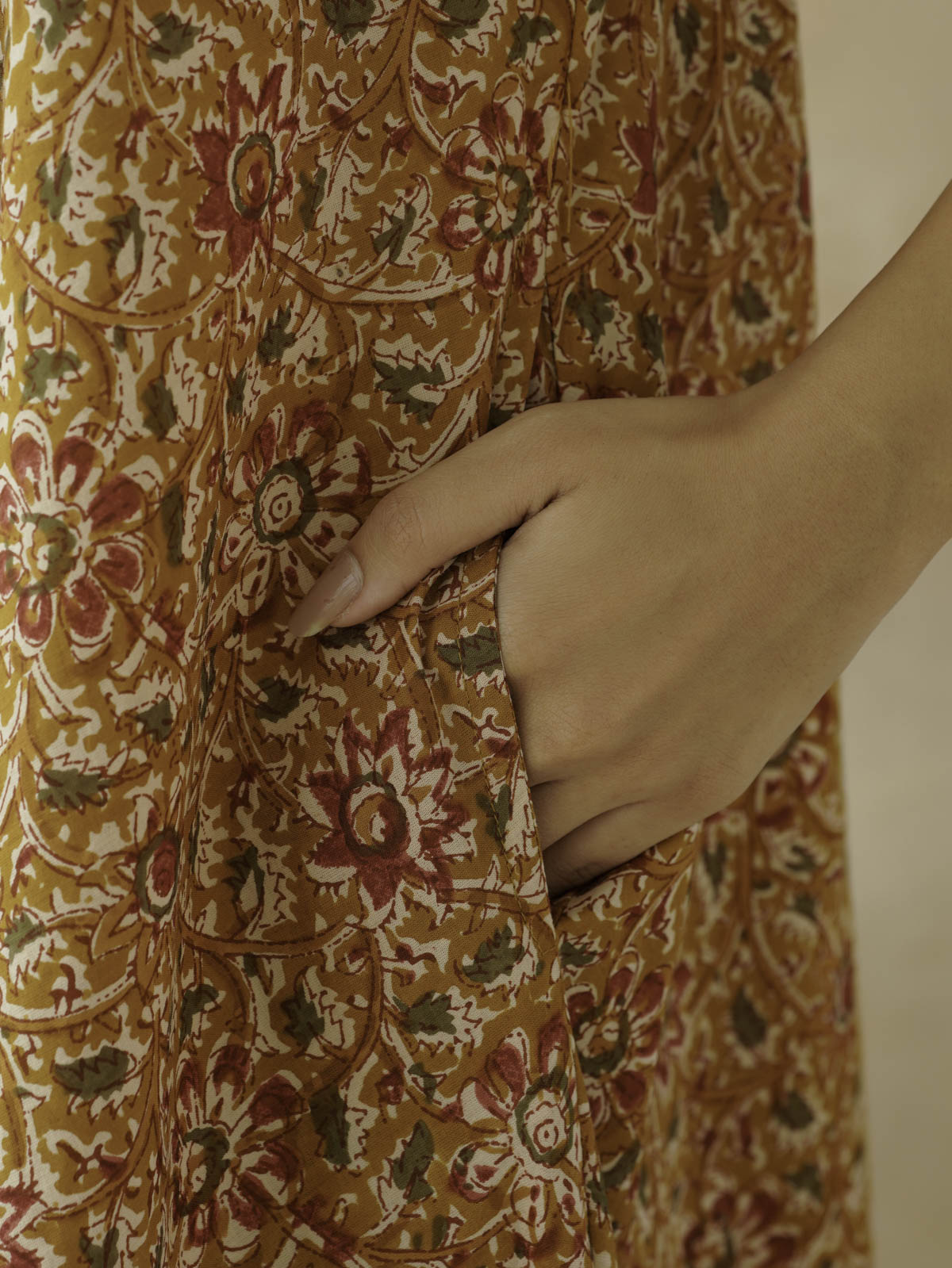 Cotton Printed Aline Moana Dress Mustard