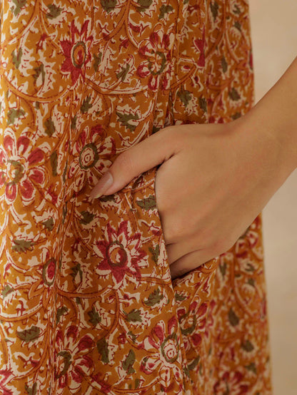 Cotton Printed Aline Moana Dress Mustard