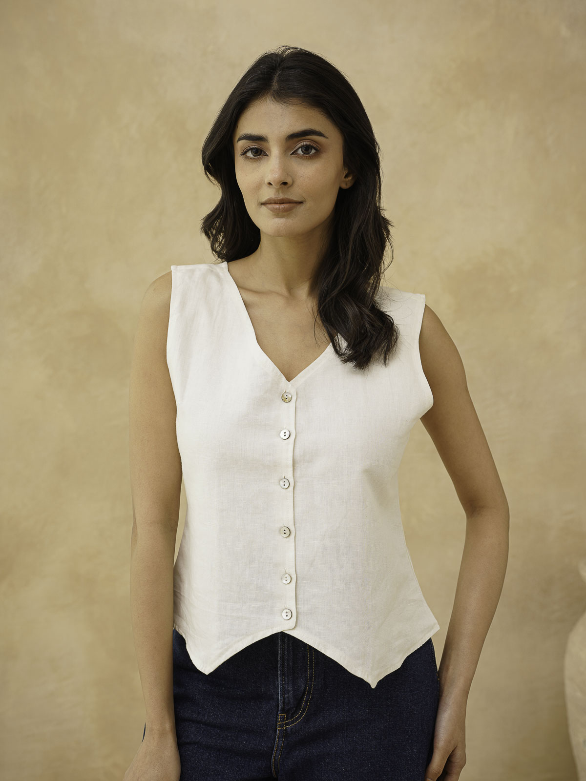 Classic Linen Vest For Women White