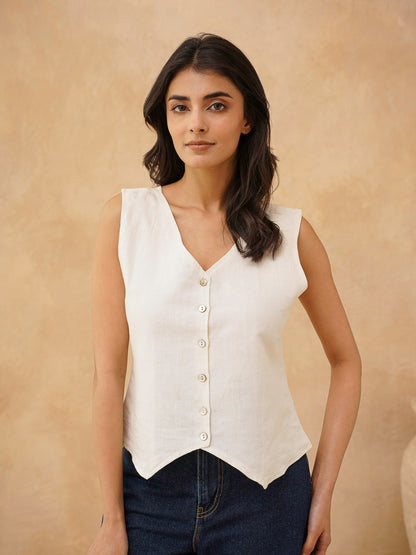 Classic Linen Vest For Women White